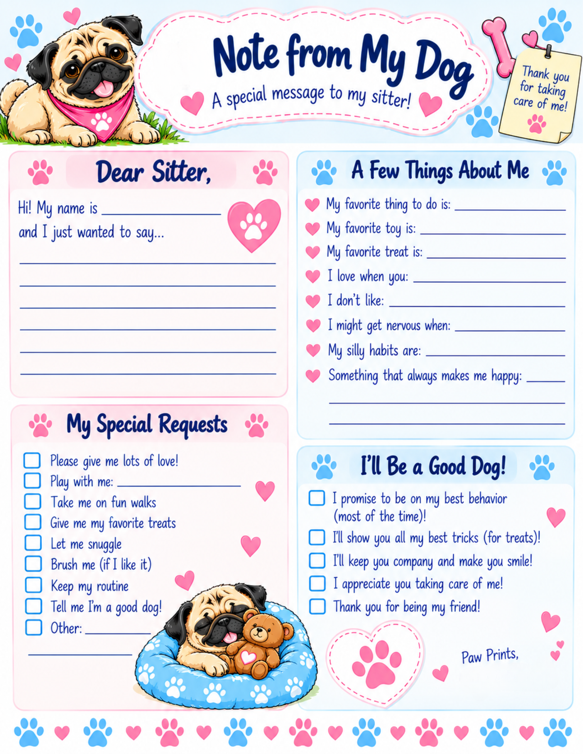 Scarlett's Dog Sitter Kit | Printable Pet Care Planner