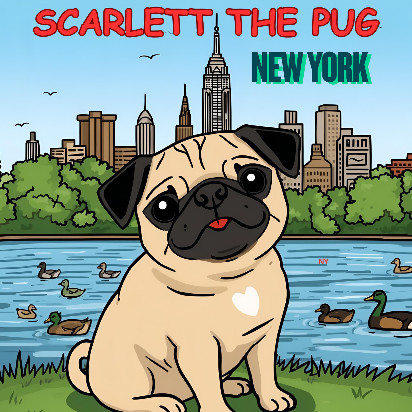 Scarlett the Pug New York Coloring Book for Kids Digital Download