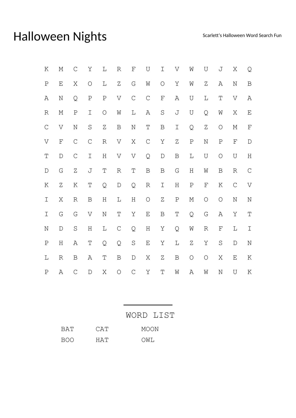 Scarlett’s Halloween Word Search Fun — Ages 5–7